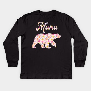 Mama Bear Floral' Mama Bear Kids Long Sleeve T-Shirt